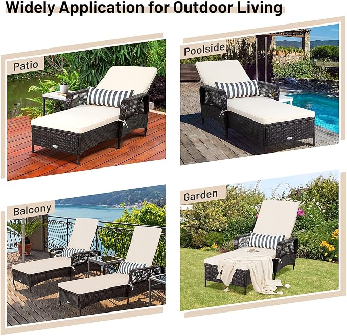 COSTWAY PE Rattan Chaise Lounge Chair, 6 Gear Adjustable Recliner - Image 5