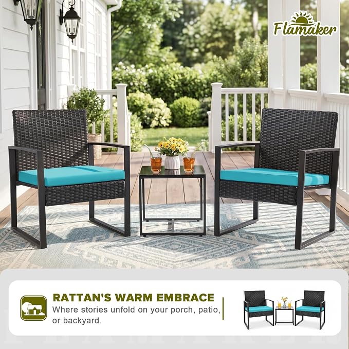 Flamaker Patio Set Outdoor Wicker Furniture, Modern Bistro Set - Image 2