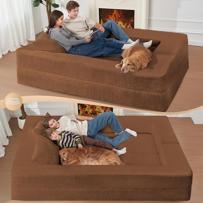Folding Bean Bag Chair for Adults, 3-in-1 Bean Bag Couch Faux Fur Floor Sofa - Image 7