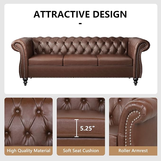 QHITTY 2 Piece Living Room Set, Sectional Chesterfield Sofa Chair Contemporary - Image 4