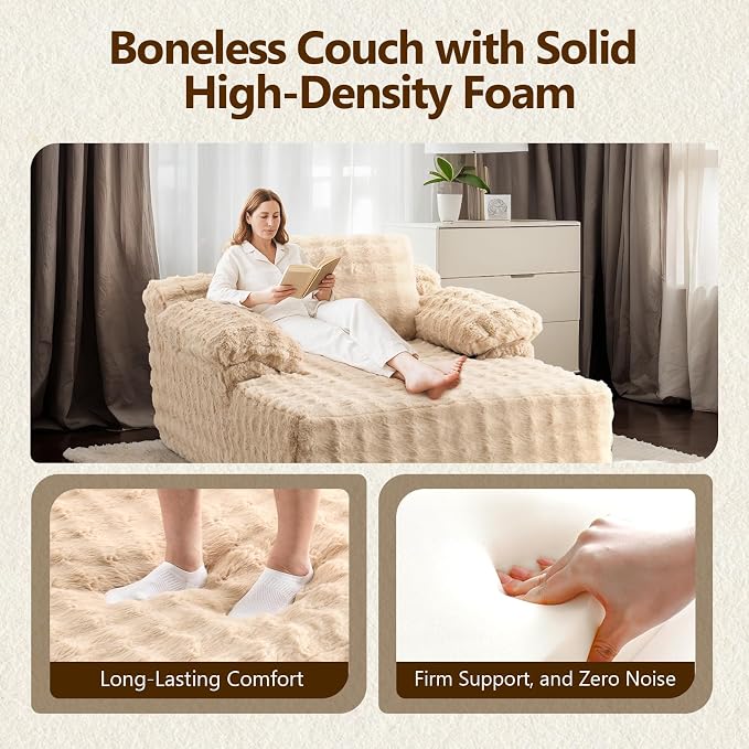 VINGLI Boneless Chaise Lounge Chair Indoor, 55.5" Deep Seat Sleeper Sofa Bed - Image 3