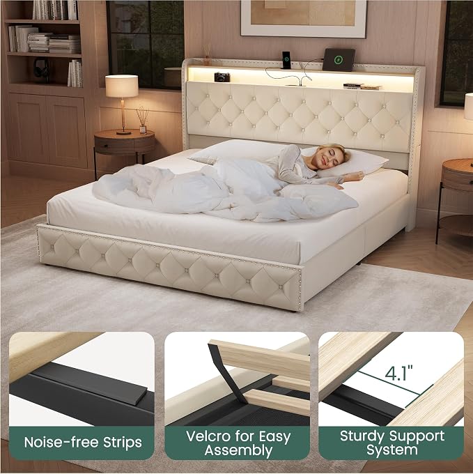 LARMACE Bed Frame King Size Platform Upholstered Bed Frame - Image 9