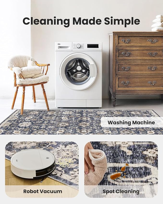 AMADA HOMEFURNISHING 2'6"x8' Washable Area Rug, Low-Profile Entryway Rug - Image 5