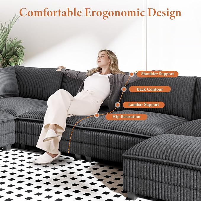 Vesgantti 143" U Shaped Modular Sectional Couch, Comfy Corduroy Upholstered - Image 4