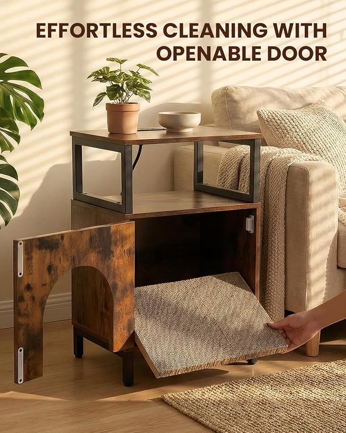 Cat Side Table with Charging Station & Storage Shelf, Small End Tables with Cat - Image 6