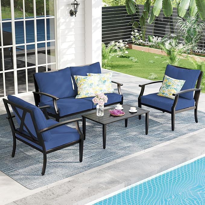 4 Piece Outdoor Patio Furniture Set, Oversized Metal Conversation Set - Image 8
