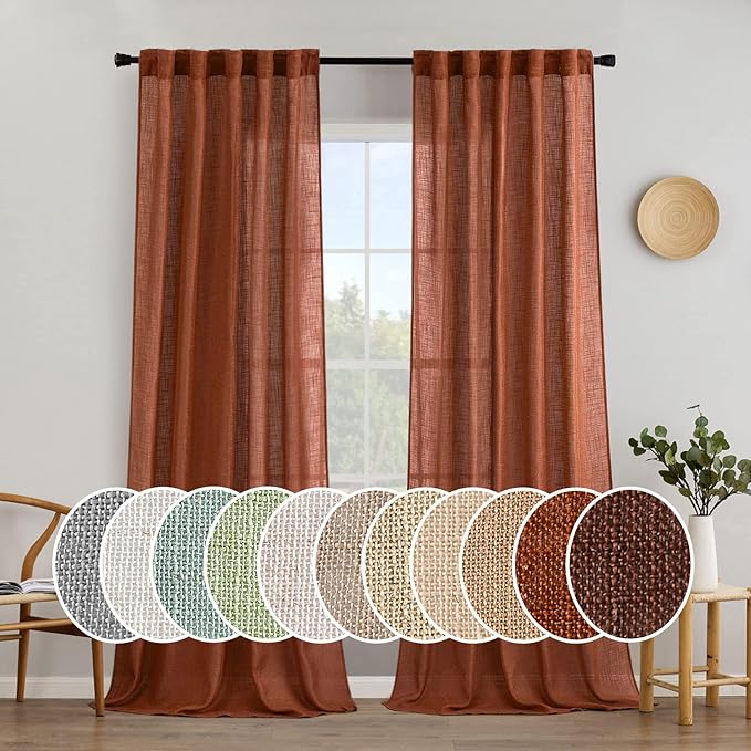 MIULEE Burnt Orange Linen Curtains 96 Inch Long by MIULEE