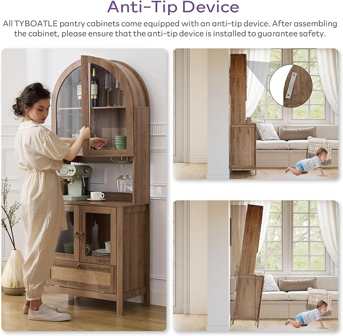 TYBOATLE 75'' Tall Arched Cabinet w/Accessible Storage Area, China Cabinet - Image 6