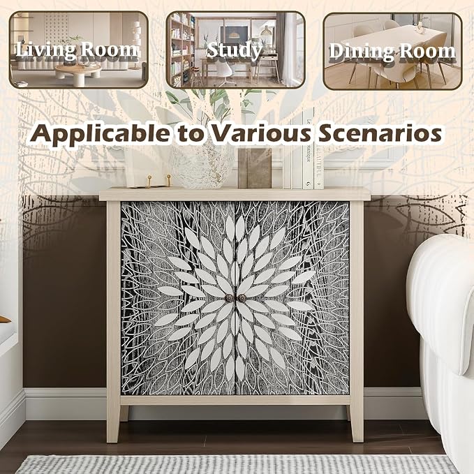 31" Modern Accent Cabinet with Storage, Storage Cabinet with 2 Carved Pattern - Image 5