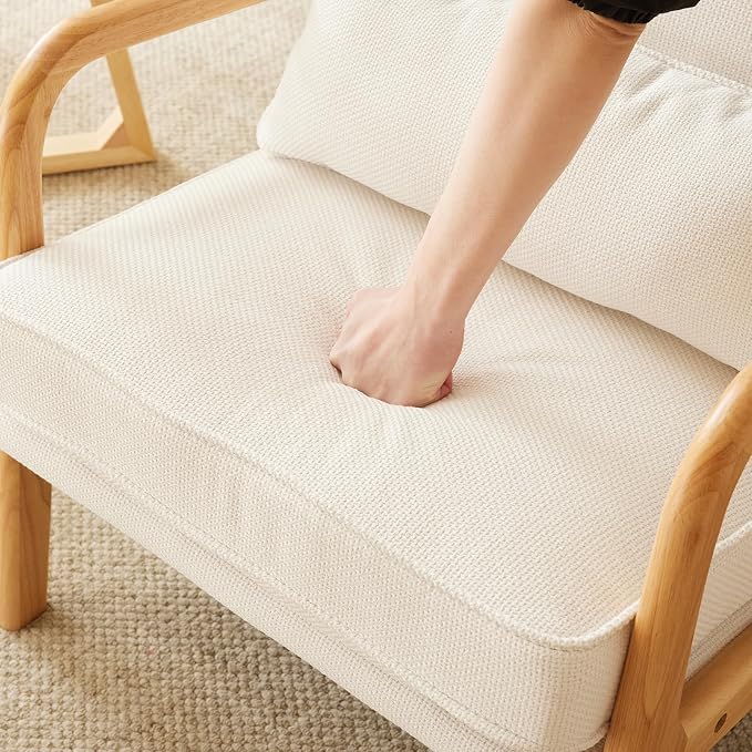 Bonnlo Coarse Beige Accent Chairs Set of 2, Upholstered Mid Century Modern - Image 4