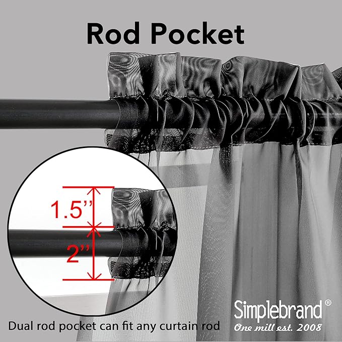 Simplebrand Black Sheer Curtains 120 Inches Long, Extra Long Rod Pocket Solid - Image 4