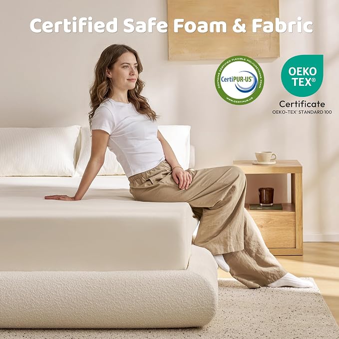 RECCI AirFrame Half-Moon Upholstered King Platform Bed Frame, Boucle Curved - Image 3