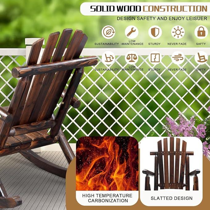 Outvita Wooden Rocking Chair Set of 2, Fir Log Adirondack Rocker, Outdoor Wood - Image 6