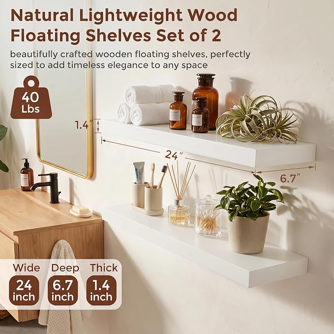 fuqing White Floating Shelves | 24 Inch Wood Floating Shelves - Image 3