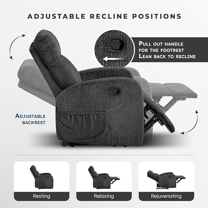Lexicon Manual Recliner Chair, Textured Microfiber Reclining Chair, Wall Hugger - Image 4