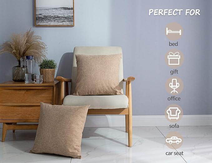 Stellhome Linen Throw Pillow Covers Square Solid Farmhouse Burlap Cushion Covers - Image 4