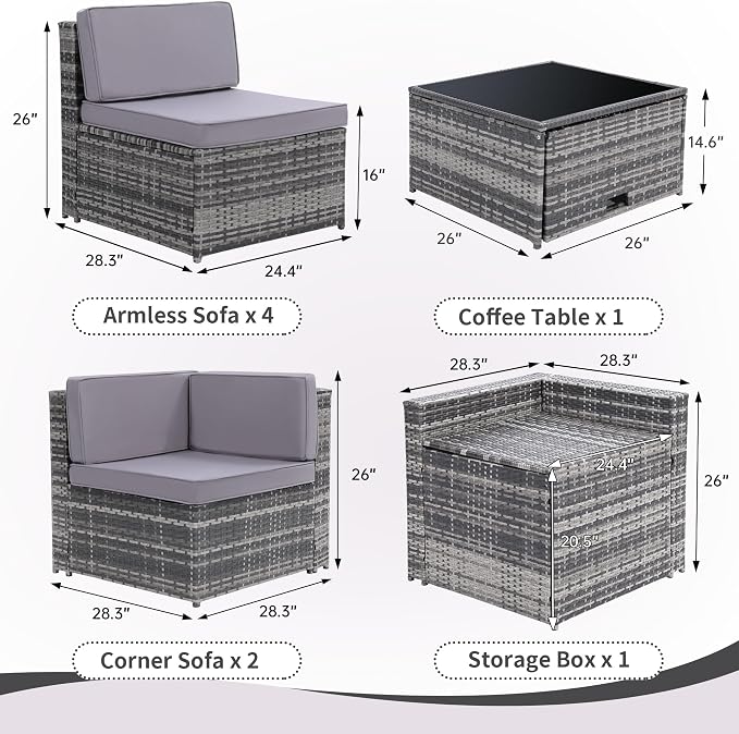 KROFEM 8-Piece Patio Furniture Set, Outdoor Wicker Rattan Sectional - Image 6