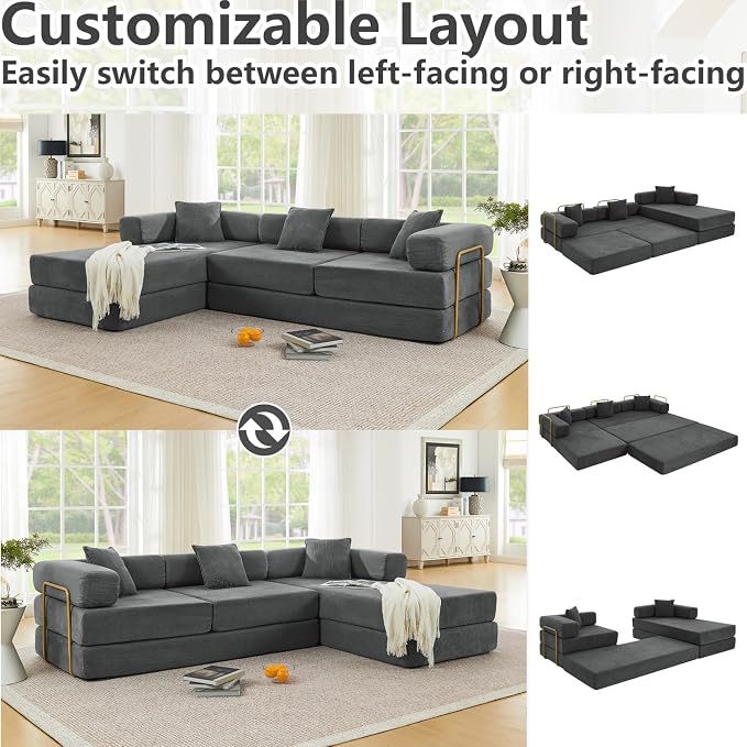 HANXIN 108" Modular Sectional Sofa, Futon Convertible Sofa Bed, Oversized - Image 4