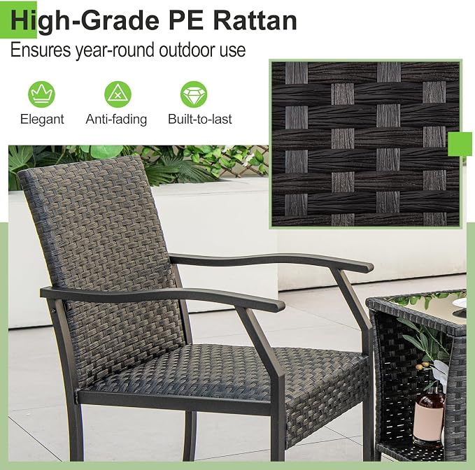 Tangkula 3 Pieces Patio Wicker Chair Set, Waterproof All Weather Resistant - Image 6