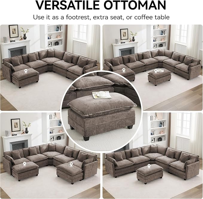 35‘’ Modern Chenille Cloud Sofa Ottoman, Rectangle Ottoman - Image 7