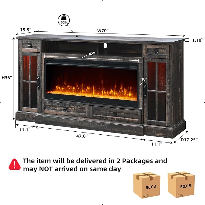 OKD Fireplace TV Stand for 80 Inch TV, Farmhouse Entertainment Center - Image 4