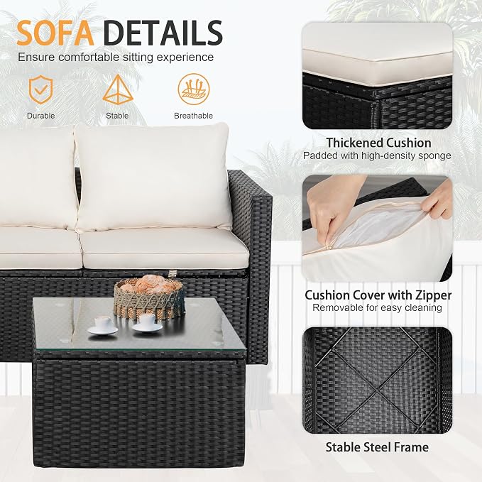 Shintenchi 4 Pieces Patio Furniture Sets, Outdoor Sofa Patio Sectional Sets All - Image 7