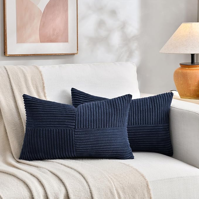 Fancy Homi 2 Packs Navy Blue Lumbar Decorative Throw Pillow Covers 20x28 Inch - Image 5