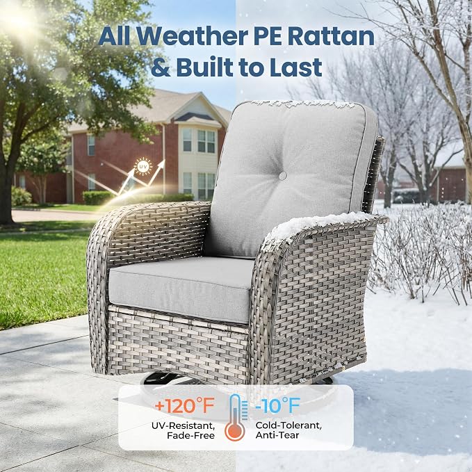 Weaxty 7 Pieces Patio Furniture Set, Wicker Outdoor Swivel Rocking Chairs - Image 8