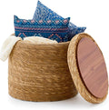 Wimarsbon Round Pouf Ottomans, Handwoven Natural Water Hyacinth Seagrass Pouffe by Wimarsbon