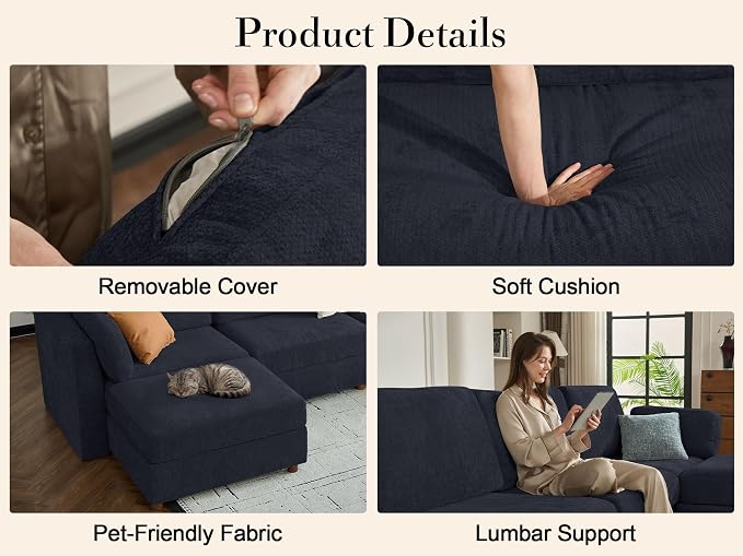 Oversized 2 Seater Modular Sectional Sofa, Solid Wood Frame Sofa, Removable - Image 7