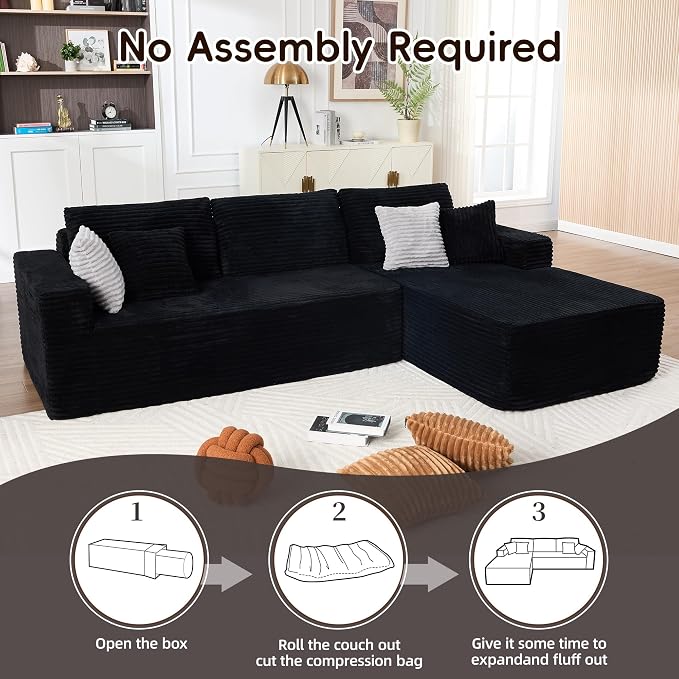 108" Boneless Couch, L-Shaped Modular Sectional Sofa - Image 4
