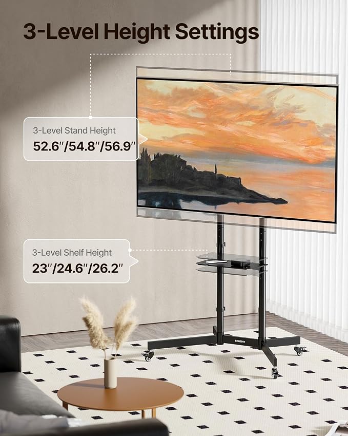 Heavy-Duty Rolling TV Stand for 32–85" Screens — Supports 187 lbs, Stable - Image 2