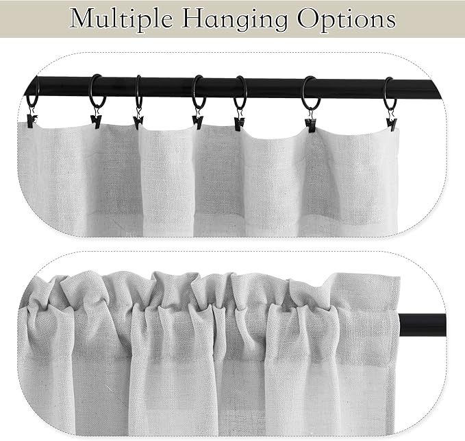 RYB HOME Bathroom Curtains Over Sink 36 inches Length, Linen Blend Semi Sheer - Image 5