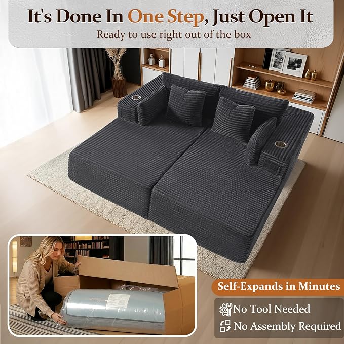 72" Cloud Sectional Couch, Comfort Sleep Sofa - Image 3