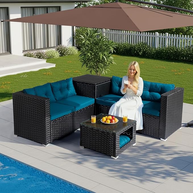 VINGLI 4 Pieces Outdoor Sectional Wicker Patio Furniture by VINGLI