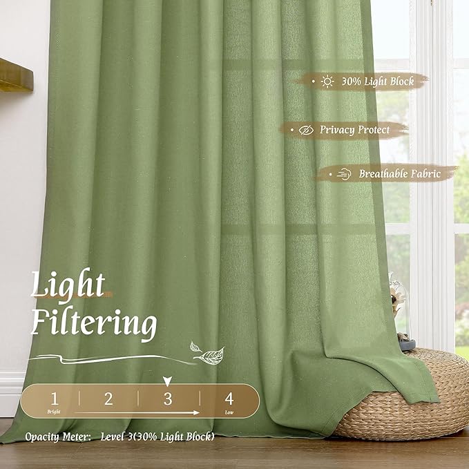 LAMIT Sage Green Linen Curtains 72 inches Long - Image 4