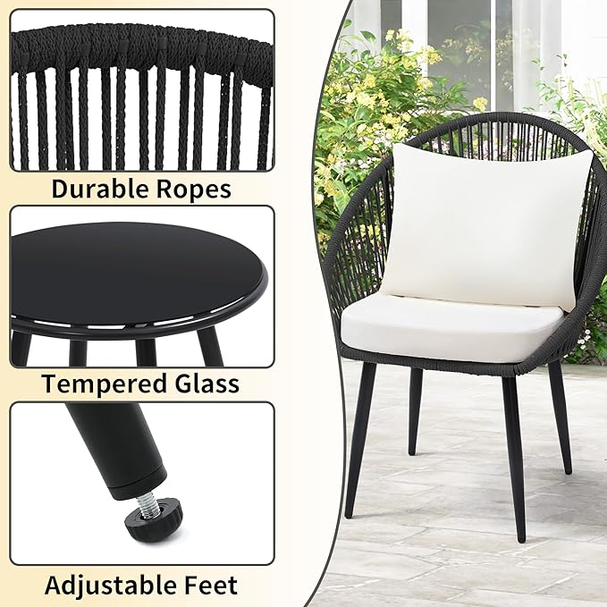 wildformers 3 Pieces Bistro Set, Woven Rope Chair - Image 5