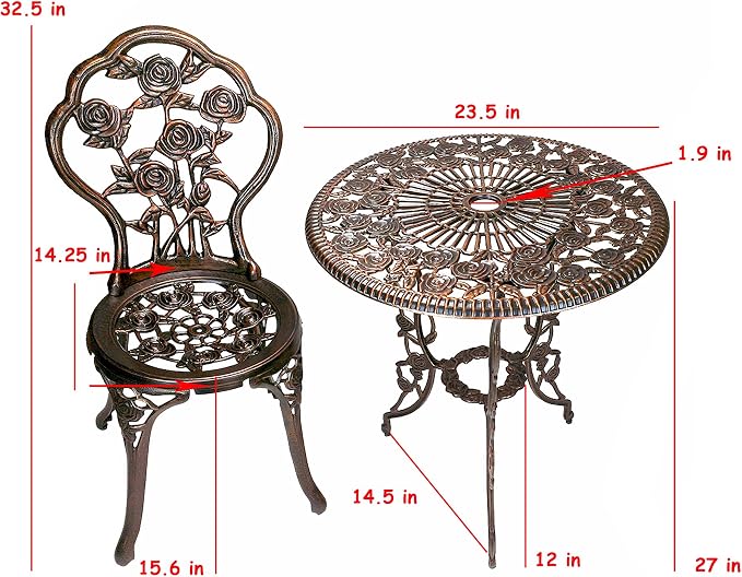 Oakland Living Cast Aluminum Conversation Set Metal Antique Green 3 Piece Patio - Image 6