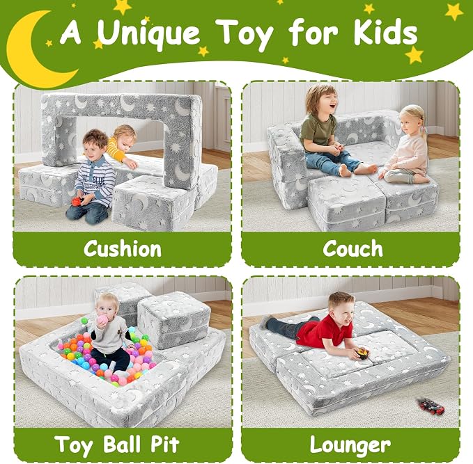 Kids Couch, Dark Grey | Glow-in-The-Dark, Chair Seat, Playroom Furniture - Image 3
