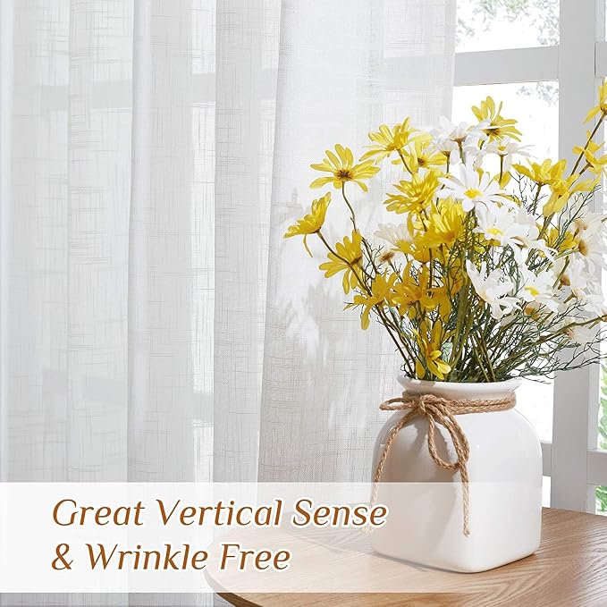 NICETOWN White Faux Linen Semi Sheer Curtains 63 inch Length - Image 5