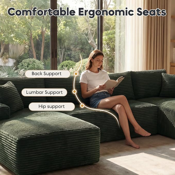 125 Inch Modular Sectional Sofa, Cloud Couch Oversized U Shaped Corduroy Sofa - Image 3