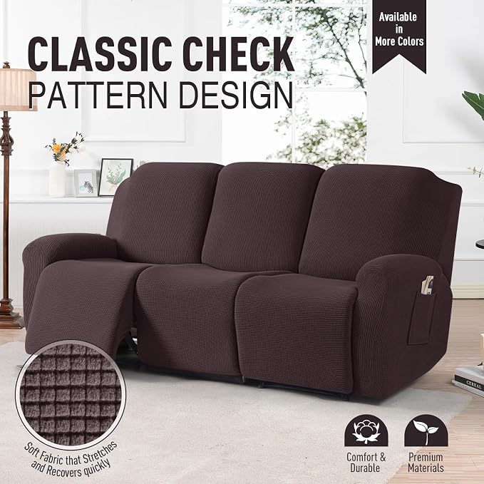 TAOCOCO Recliner Couch Covers for 3 Seat, 8-Pieces Stretch Large Couch Covers - Image 2