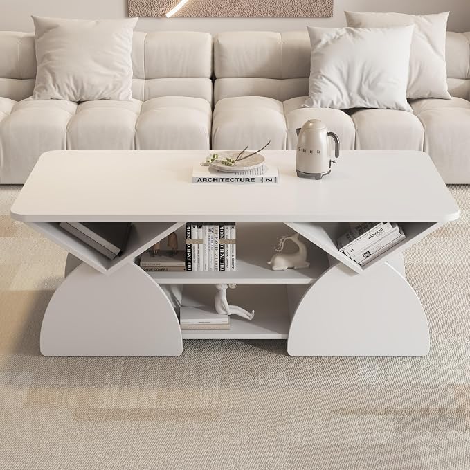 Modern White Coffee Table 47 in, Rectangular Living Room Table - Image 4