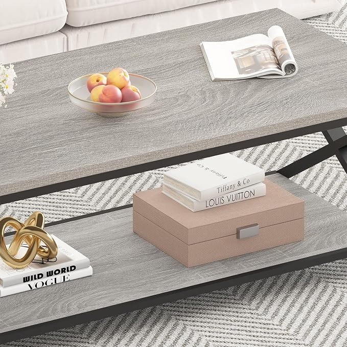 HSH Rustic Grey Coffee Table, Modern Minimalist Living Room Table - Image 6