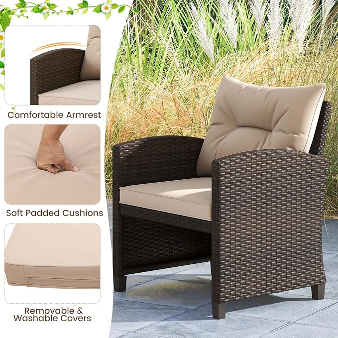 Tangkula 5 Pieces Patio Conversation Set, PE Wicker Rattan Outdoor Furniture Set - Image 6