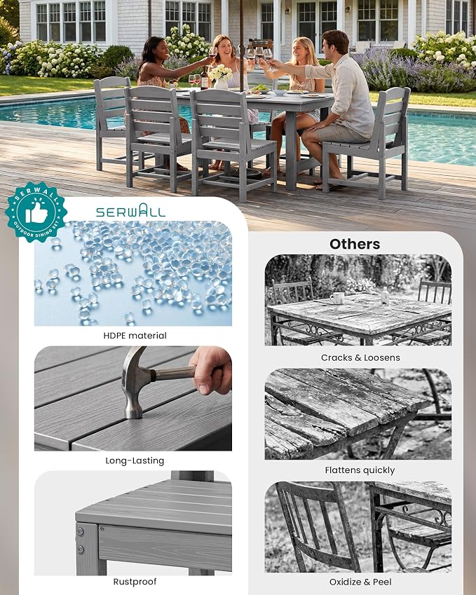 SERWALL Patio Dining Sets for 10 Person, HDPE Dining Set - Image 8