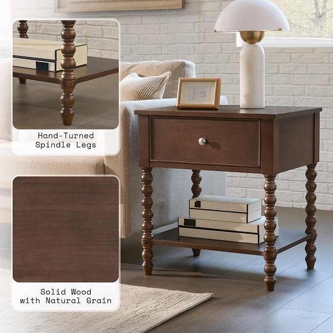 AMERLIFE 24" Walnut Nightstand Set of 2, Vintage Bedside Table - Image 5