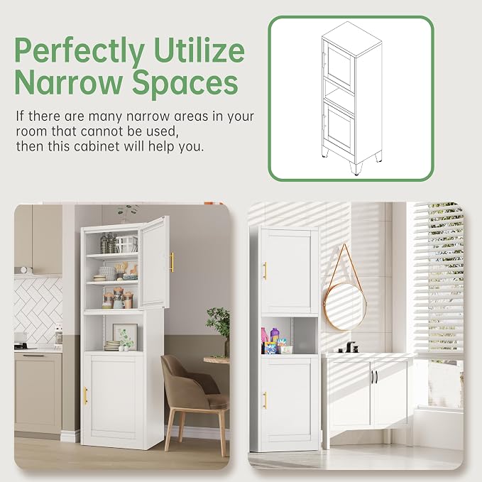 Ckzbx Tall Narrow Storage Cabinet 66.93" H Tall Bathroom Cabinet Metal Pantry - Image 5