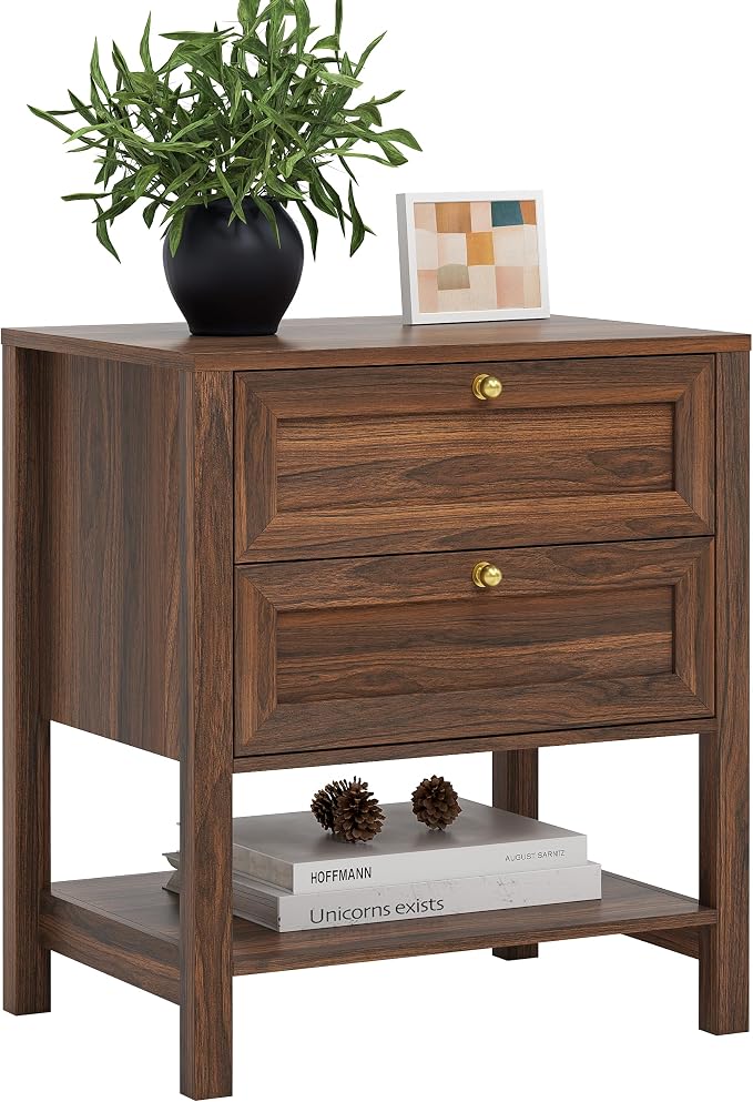 EYYTHUNG Brown Nightstand with 2 Drawers, Farmhouse Floor Night Stand with Open - Image 7