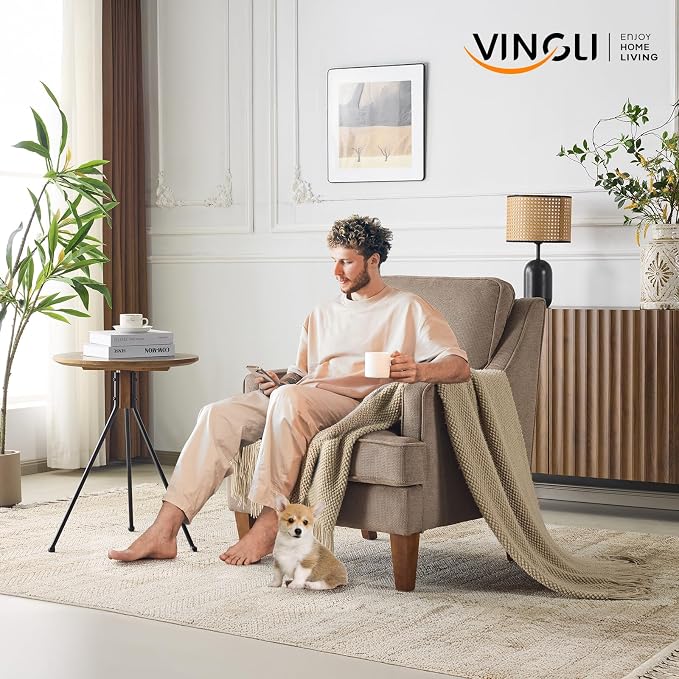 VINGLI Light Brown Mid-Century Accent Chairs Set of 2, Upholstered Armchair - Image 8